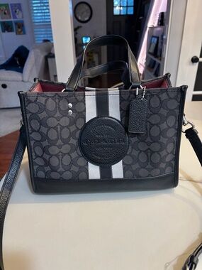 Coach Black Signature Stripe Small Satchel with White Accent